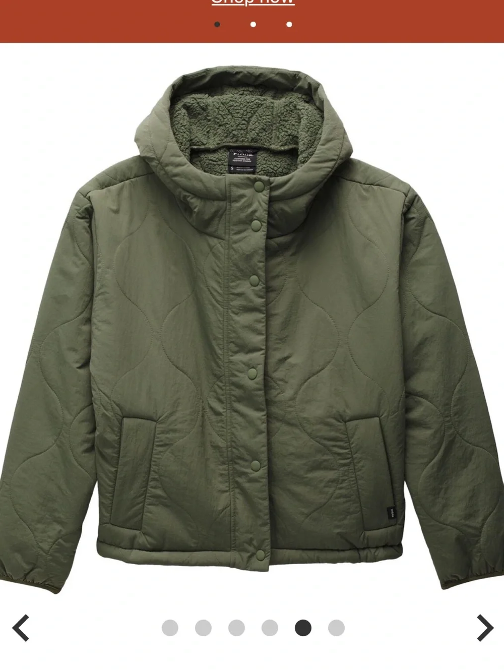 Prana Encinitas Olive Quilted Hooded Puffer Jacket. Size Medium. - Picture 3 of 9